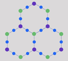 IBM的 heavy-hex 构架基于六角晶格,其中蓝色为控制比特而绿色和蓝色则代表目标比特 | 图片来源:IEEE Spectrum IBM的 heavy-hex 构架基于六角晶格,其中蓝色为控制比特而绿色和蓝色则代表目标比特 | 图片来源:IEEE Spectrum